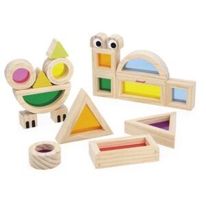 Janod Wooden Geometric Blocks Set with Colorful Inserts